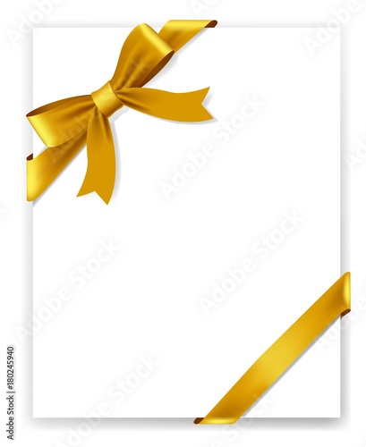 Shiny gold satin ribbon on white background