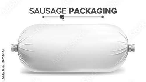 Packaging For Sausage Vector. White Plastic Packaging For Meat Product. Isolated Illustration