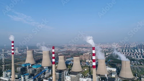 erial shot of thermal power plant, industrial landscape, dezhou city , China photo