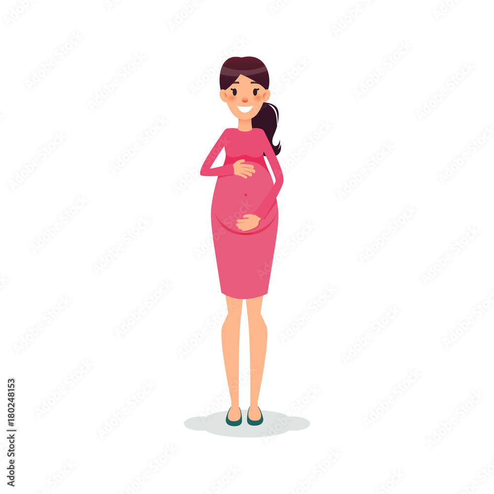 Pregnant happy flat women. Future mom cartoon character. Expectant mother posing Pregnant happy flat women. Future mom cartoon character. Expectant mother posing