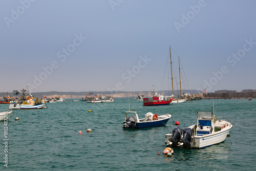 Fishing boats in the port of Sagres in the southwest cape of Europe.