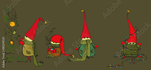Funny and plump New Year's elves in knitted scarves will create a festive mood.
