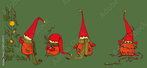 Funny and plump New Year's elves in knitted scarves will create a festive mood.
