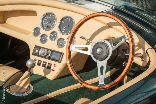 luxury sports-car interior and steering wheel