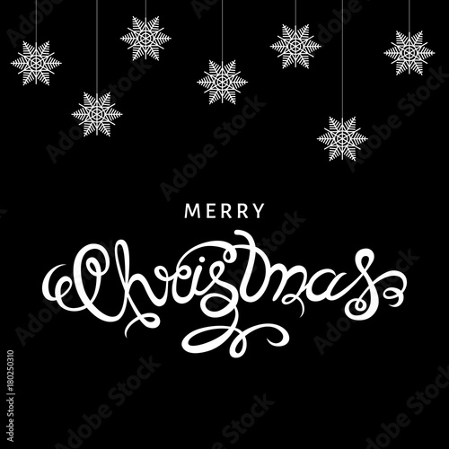 Merry Christmas  hand lettering on black  background.