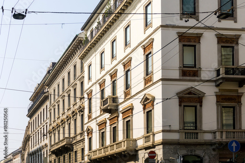Traditional antique city building in Milan, Italy