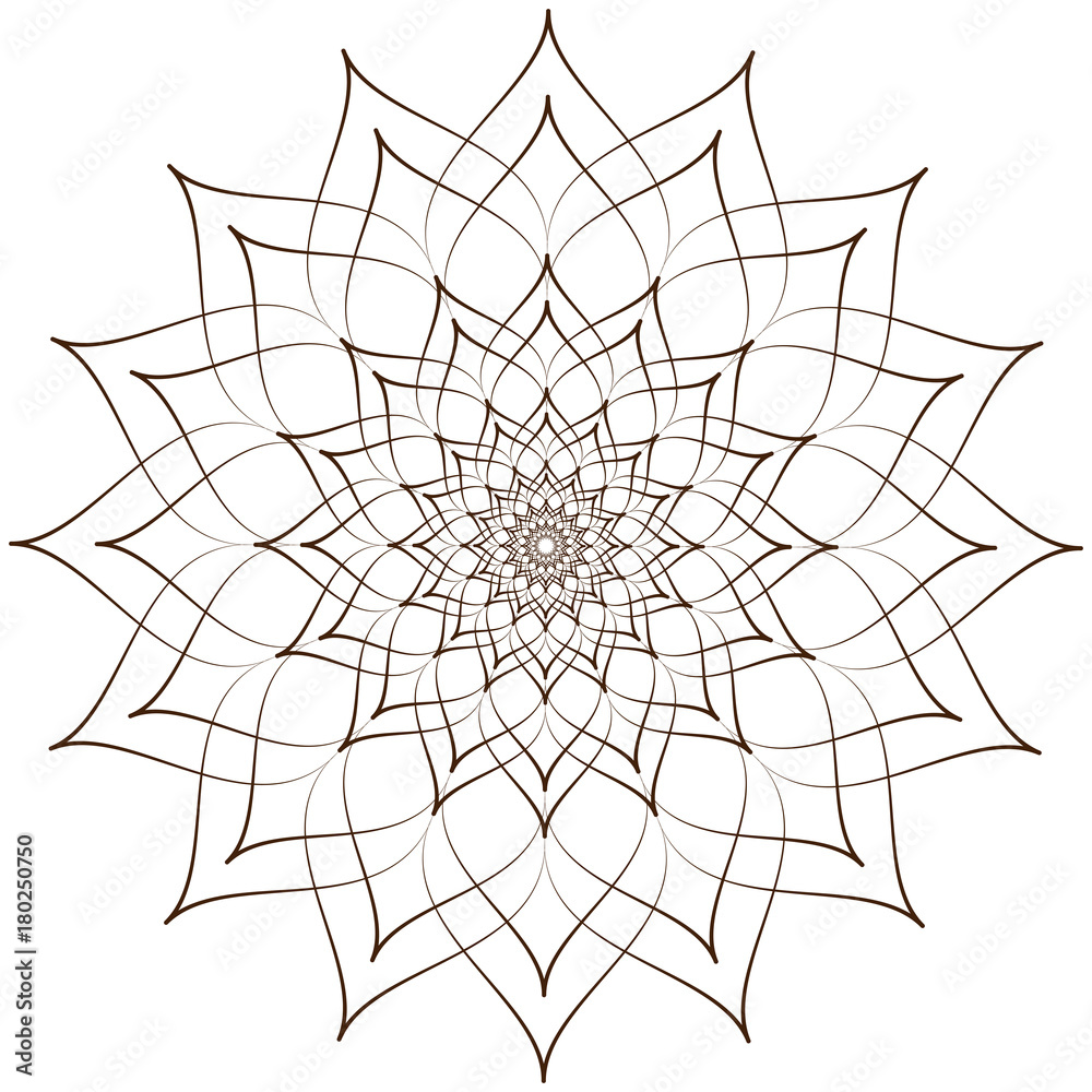Vector Illustration - Abstract Round Ornament Pattern. Abstract Flower, Mandala or Star for Coloring. Coloring Page.