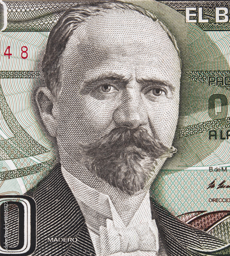 Francisco I. Madero portrait on Mexico 500 peso (1983) banknote, Mexican president, revolutionary, writer and statesman, money closeup macro. photo