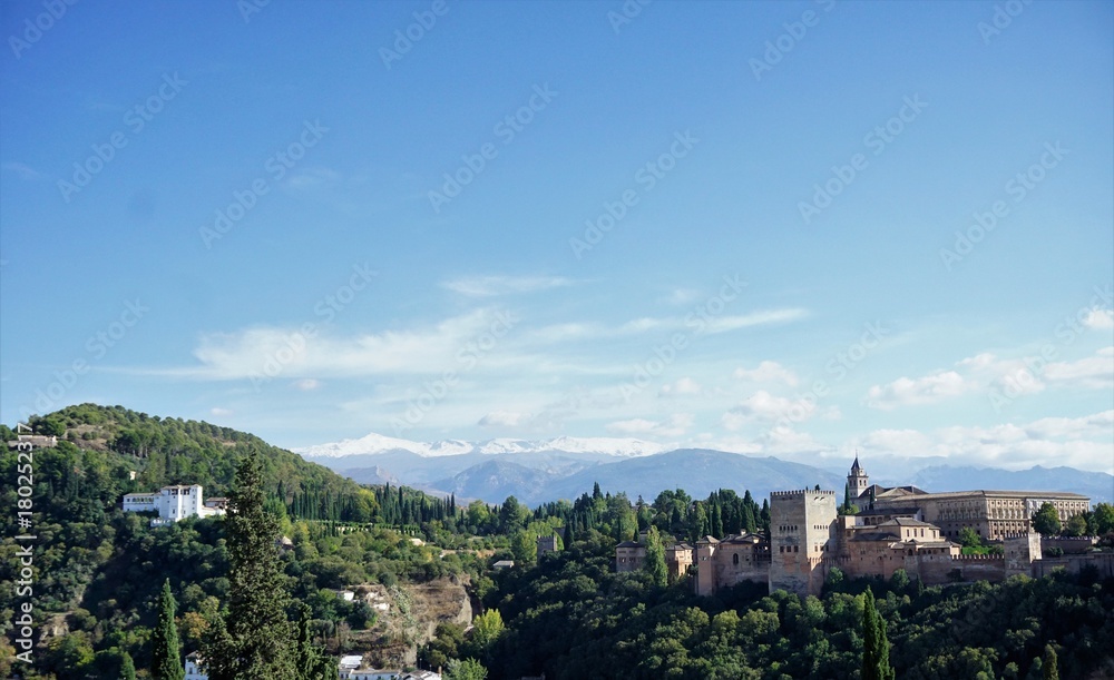 View on mountains and city of Granada in Spain