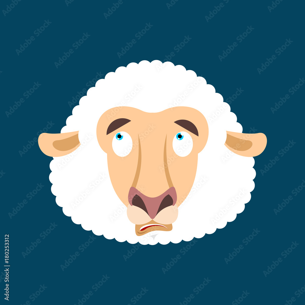 Sheep was confused avatar of emotions. Ewe is perplexed emoji. Face Farm animal surprise. Vector illustration Sheep was confused avatar of emotions. Ewe is perplexed emoji. Face Farm animal surprise. Vector illustration