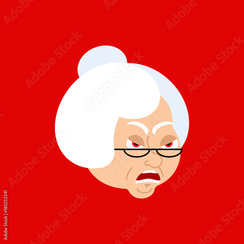 Grandmother angry emoji avatar. Face grandma evil. Vector illustration