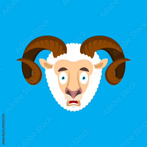 Ram OMG scared face avatar. sheep Oh my God emoji. Frightened Farm animal. Vector illustration