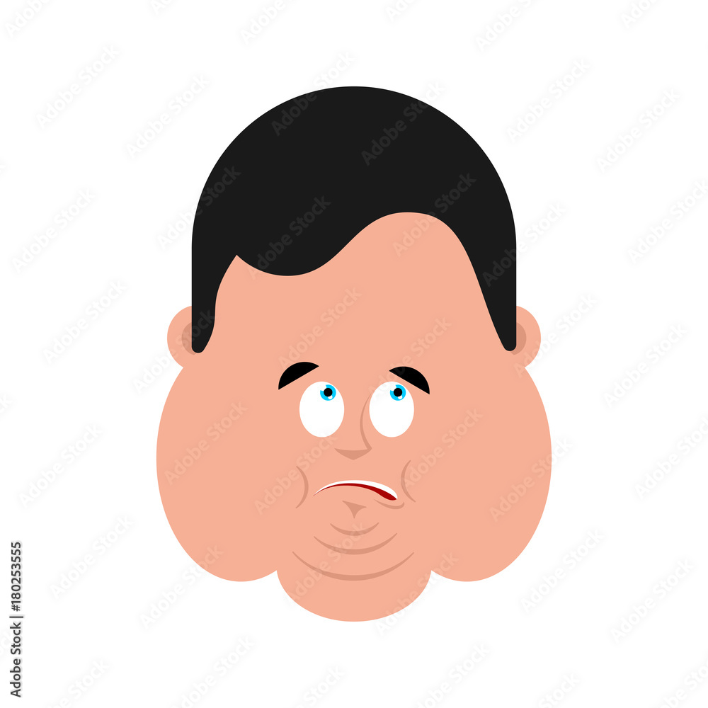 Fat confused emoji face avatar Stout guy is perplexed. Big Man surprise. Vector illustration