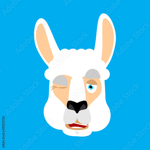 Lama Alpaca winking face avatar. Animal happy emoji. Vector illustration © popaukropa