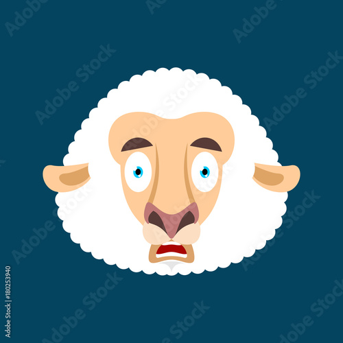 Sheep scared OMG face avatar. Ewe Oh my God emoji. Frightened Farm animal. Vector illustration