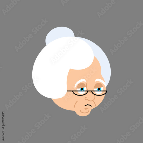 Grandmother sad emoji. Face grandma sorrowful isolated. Vector illustration
