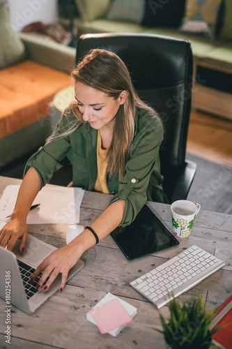 Young woman working from home