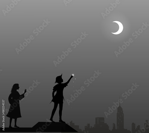 Peter Pan and Wendy on the roof, couple,