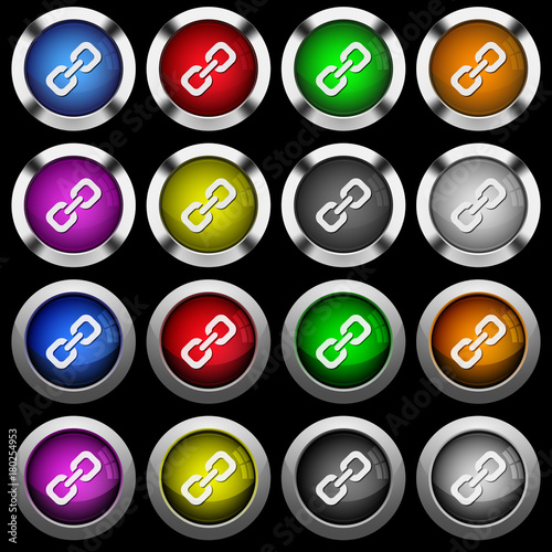 Link white icons in round glossy buttons on black background