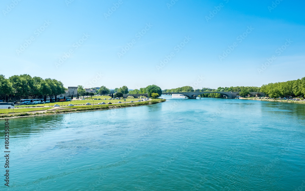 Rhone river from Pont d'Avignon, France