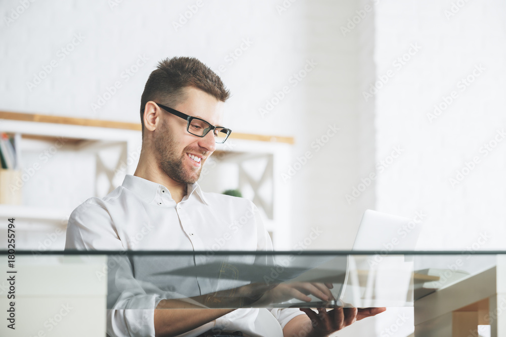 Fototapeta premium Happy businessman working on project