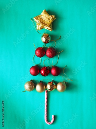 Christmas ball decoration on green background,Christmas background concept.