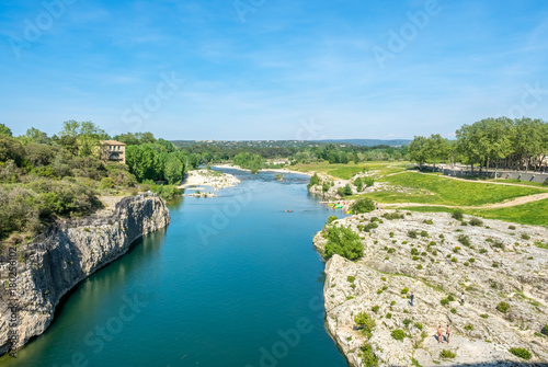 Gardon river beneath Pont du Gard in France