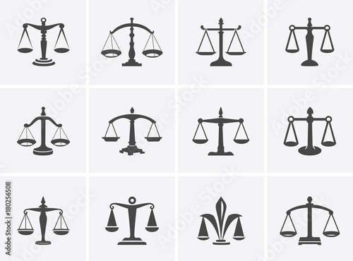scales low set. The set scales, justice, Academy, health care logos, emblems and design elements. Labels and badges Law firm, health, medicine, business.