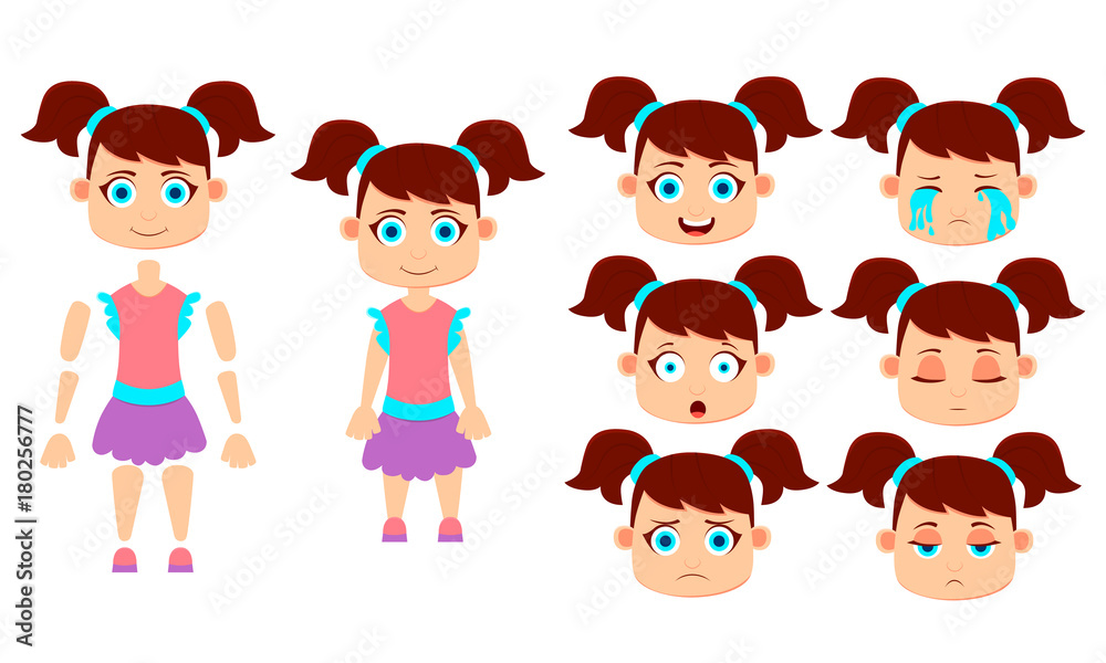 Set of little girl for animation. Flat design. Vector illustration Set of little girl for animation. Flat design. Vector illustration