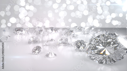 Many diamonds on glossy surface. 3d render
