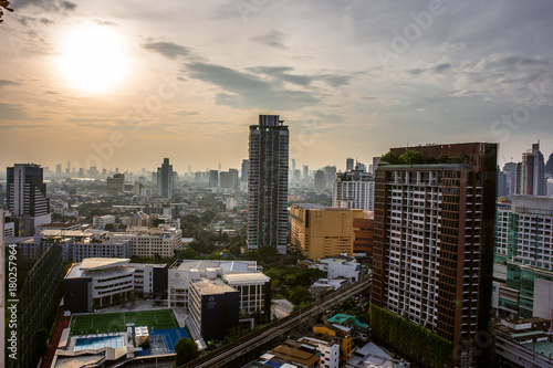 city buildings with blue sky