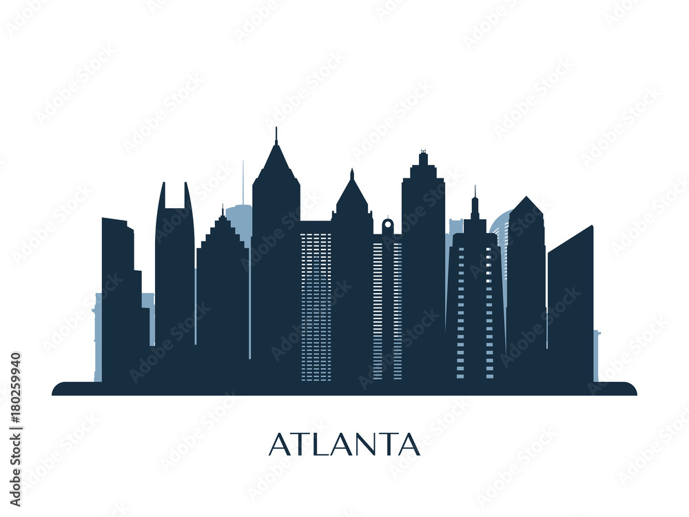 Atlanta skyline, monochrome silhouette. Vector illustration.