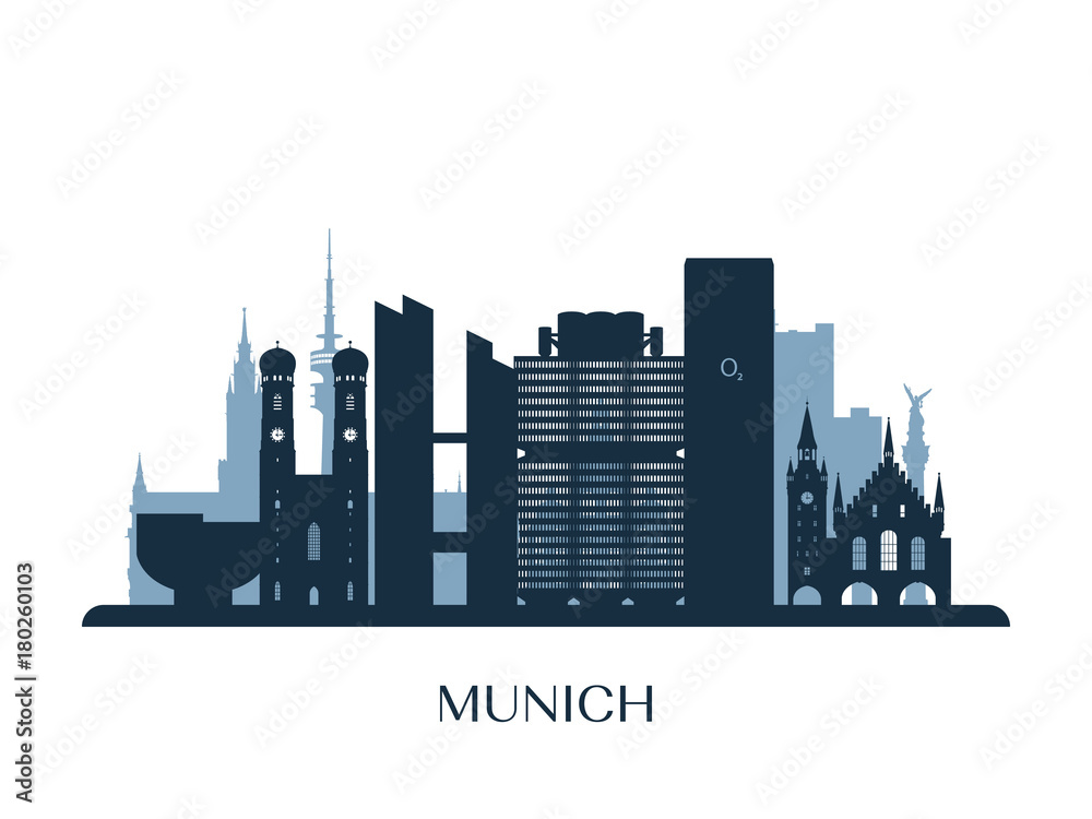 Naklejka premium Munich skyline, monochrome silhouette. Vector illustration.