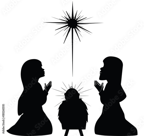 Mary, Joseph and new born baby Jesus silhouette.