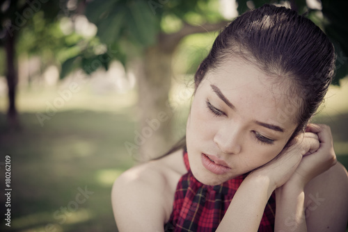 Close up sad beautiful asian woman from unrequire love she think so much about boyfriend life without love sad woman heartbreak concept