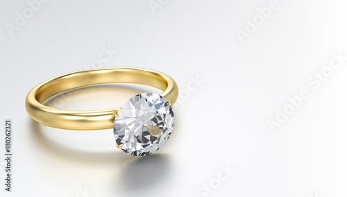3D Gold diamond Ring isolated on white background with copy space.