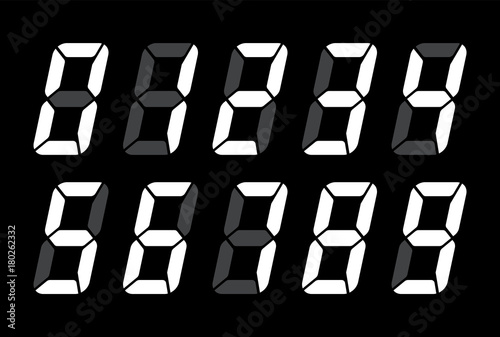 Digital Numbers For Black Lcd Electronic Screen. Vector Illustration Of Digital Numbers As Electronic Digits