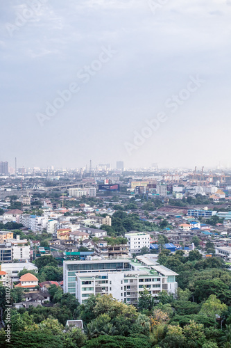 Fototapeta Naklejka Na Ścianę i Meble -  Sky view of city buildings with blue sky at Bangkok Thailand 