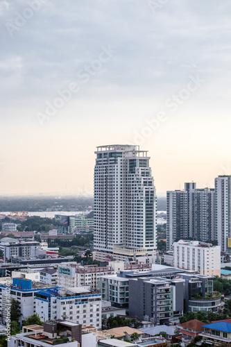 Sky view of city buildings with blue sky at Bangkok Thailand 