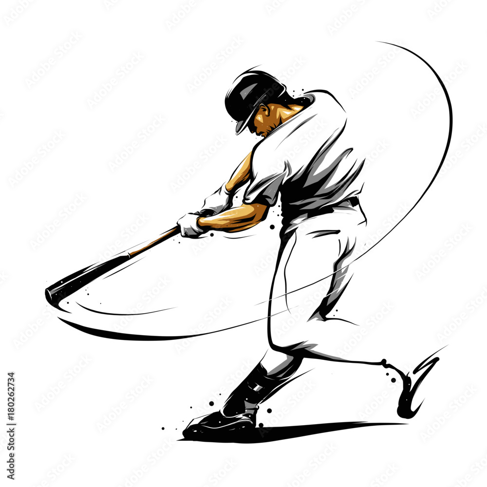 baseball player hitting ball swinging Stock Vector | Adobe Stock