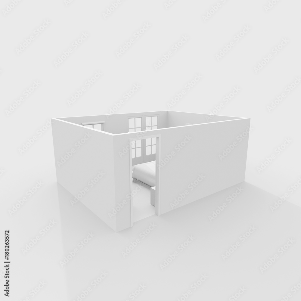 3d exterior rendering of white furnished bedroom 3d exterior rendering of white furnished bedroom