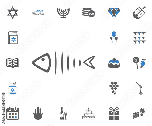 Jewish Holiday Hanukkah icons set. Vector illustration