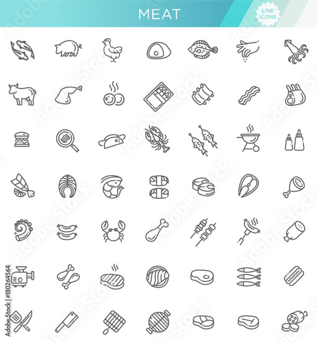 Simple Set of Meat Related Vector Line Icons