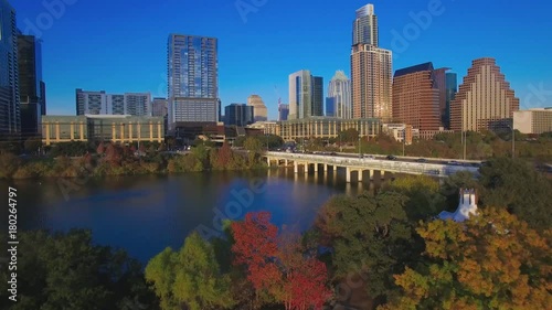 Aerial Drone View of 1st Street Bridge in Austin, Texas USA photo