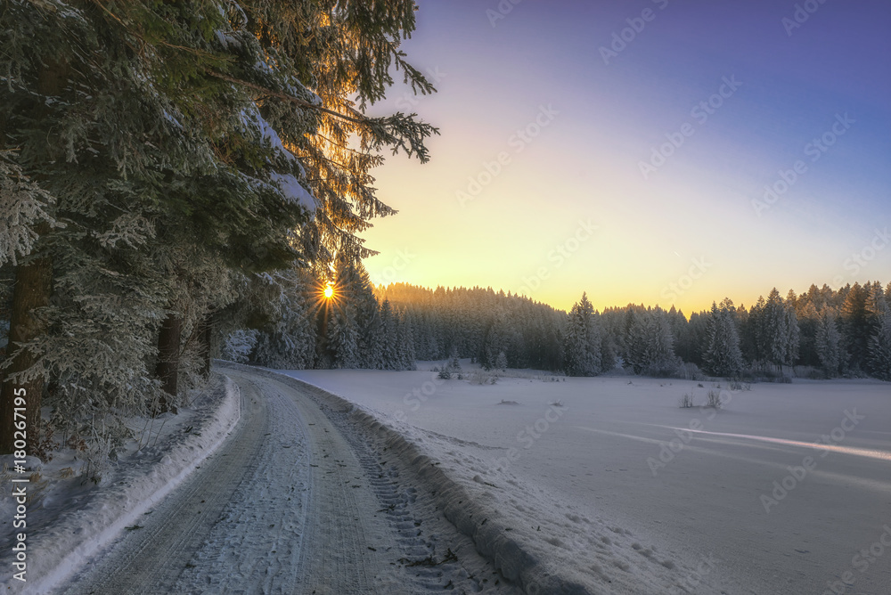 When the day ends after a beautiful winter day with beautiful light and white winter landscape When the day ends after a beautiful winter day with beautiful light and white winter landscape