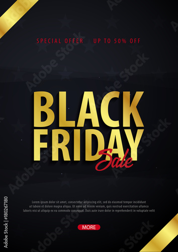 Black Friday Sale poster or Flyer. Discount background for the online store, shop, promotional leaflet, poster, banner. Vector illustration.