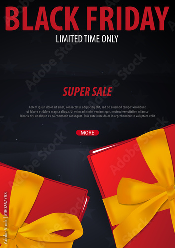 Black Friday Sale poster or Flyer. Discount background for the online store, shop, promotional leaflet, poster, banner. Vector illustration.