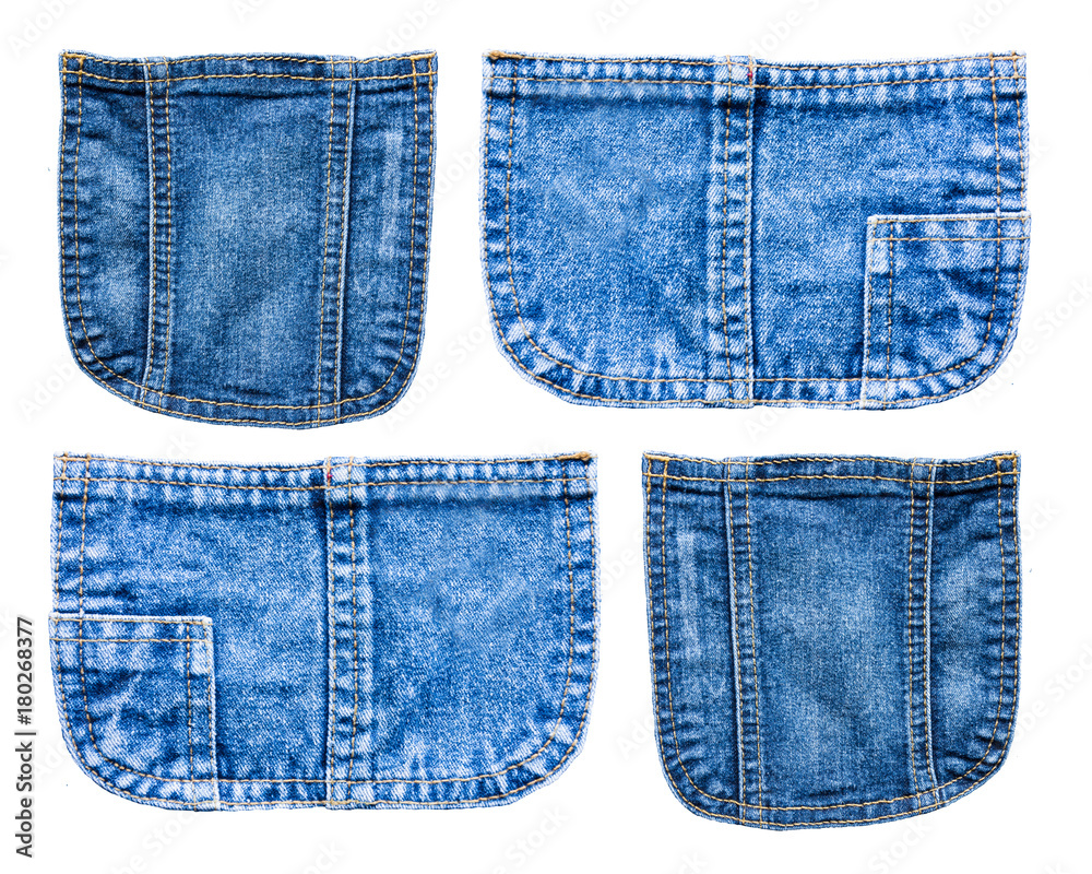 collection of Denim blue jeans pocket isolated on white background collection of Denim blue jeans pocket isolated on white background