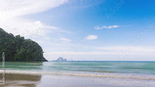 Wave of the sea on the sand beach  Beach and tropical sea  Paradise idyllic beach Krabi  Thailand  Summer holidays  Ocean in the evening as nature travel background.
