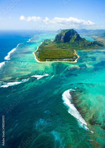Aerial view of Mauritius island photo
